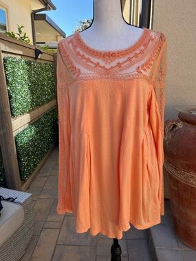 Free People Peach Embroidered Boho Tunic Top